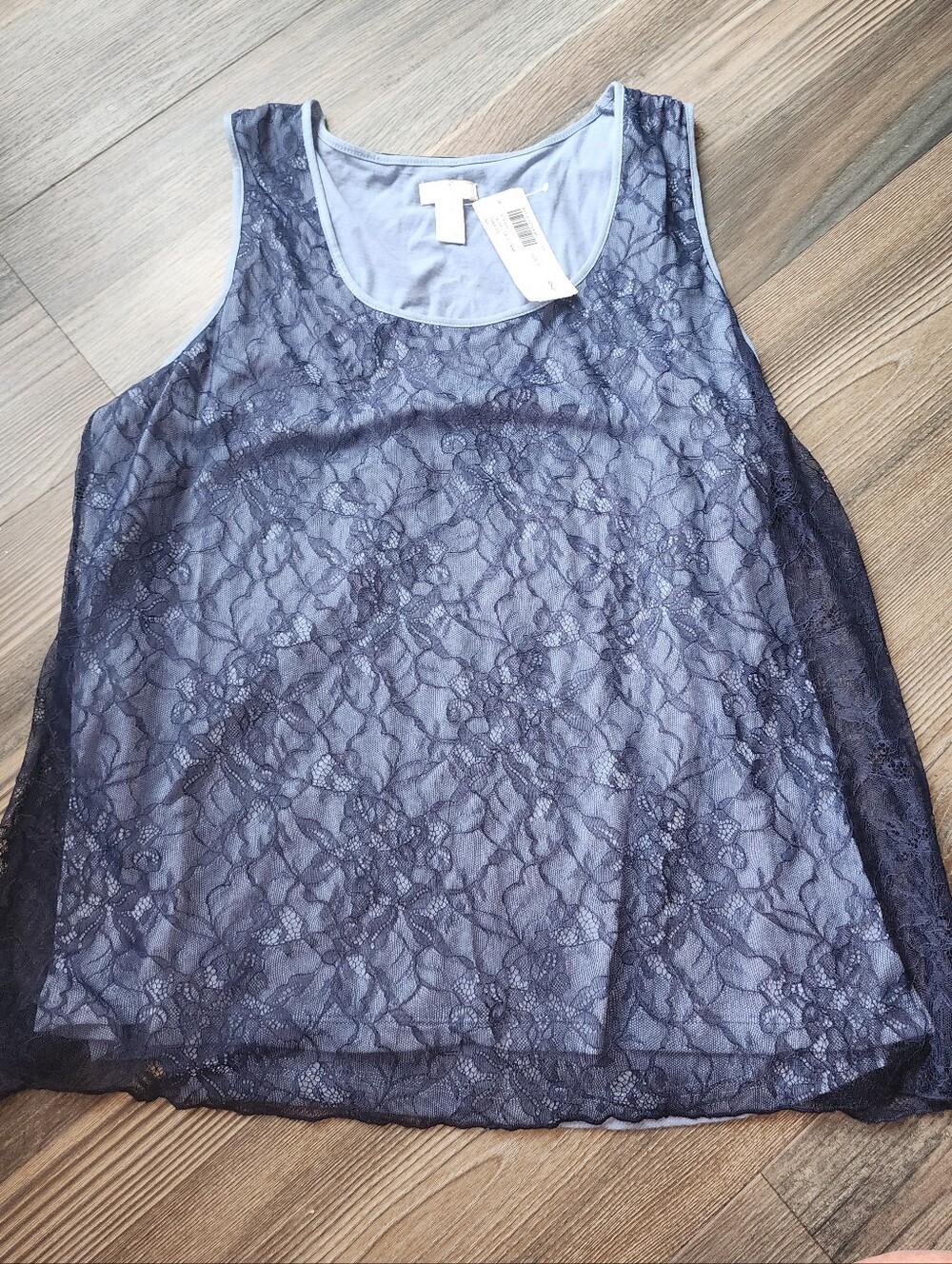 NWT Chico's Laurel Lace Tank Top XL 16 Sz 3 Navy Blue Lace Overlay